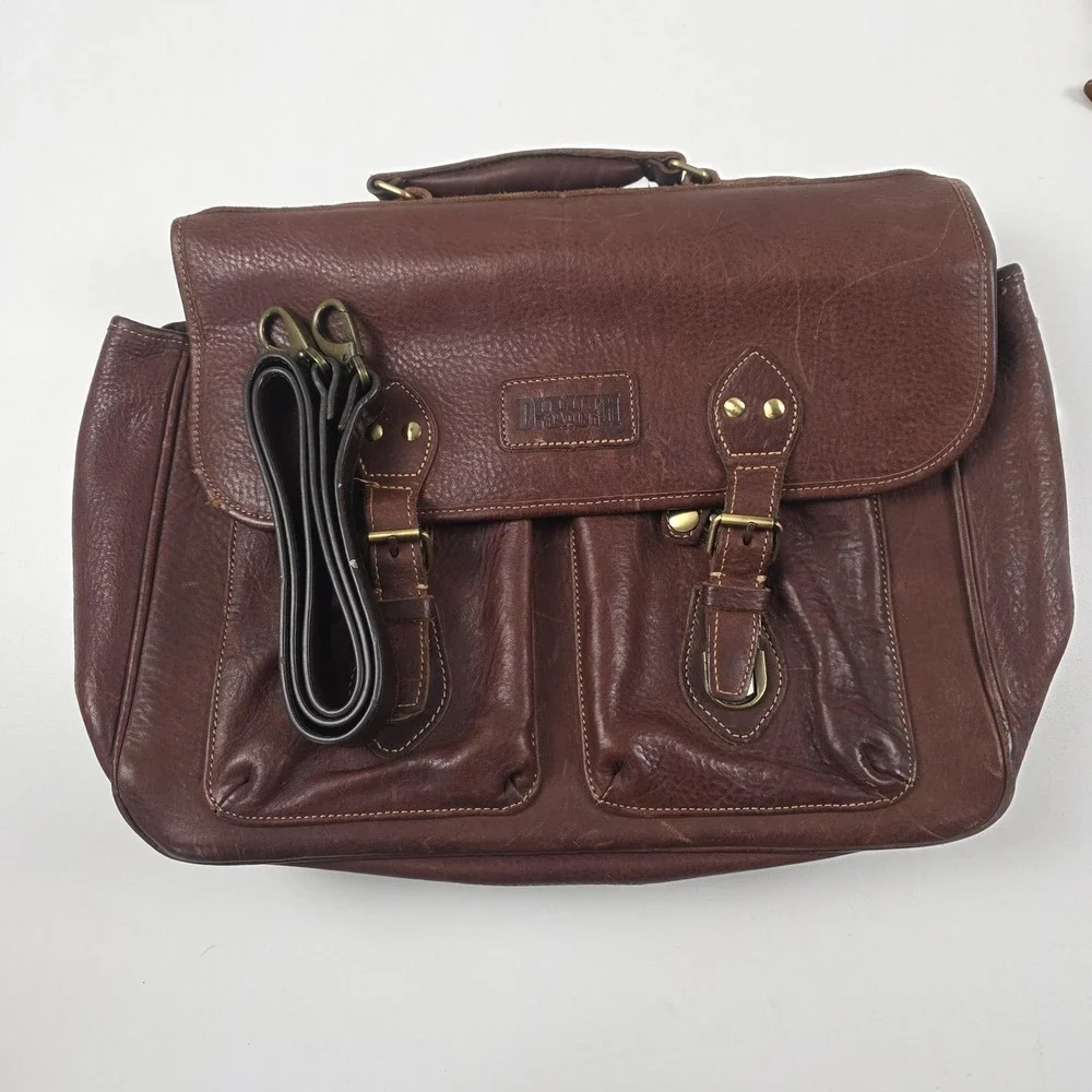 Duluth Trading Co Company Brown Leather Messenger Bag Briefcase Shoulder